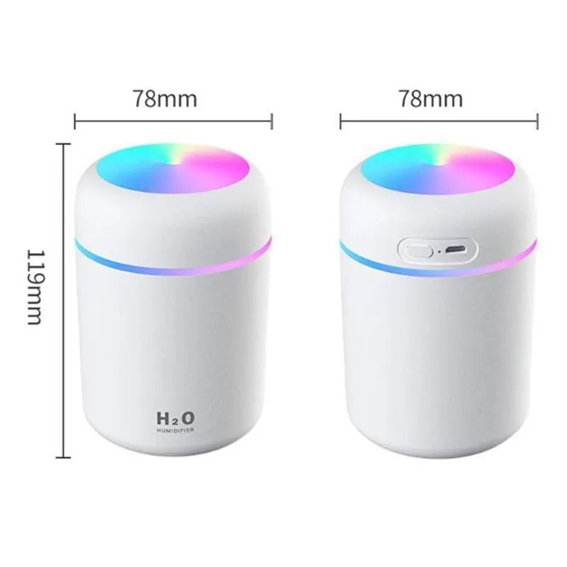 USB Portable 300ml Cool Mist Humidifier & Aroma Diffuser with Colorful Night Light for Home & Car