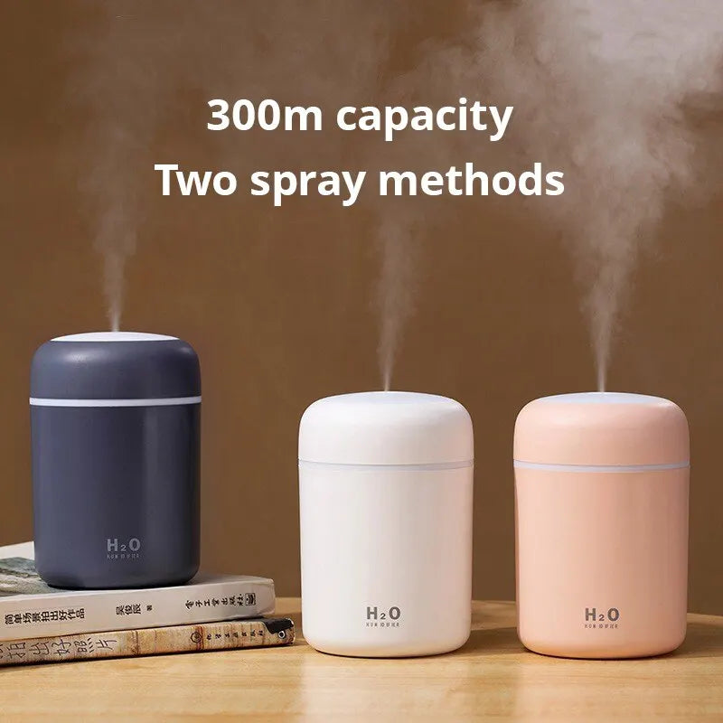 USB Portable 300ml Cool Mist Humidifier & Aroma Diffuser with Colorful Night Light for Home & Car